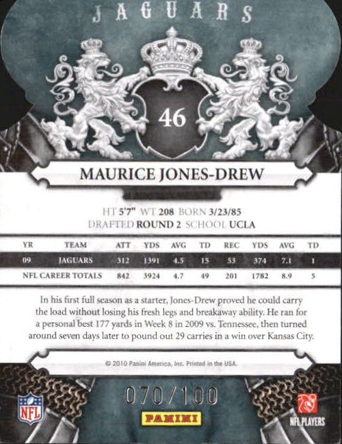 2010 Crown Royale Blue #46 Maurice Jones-Drew back image