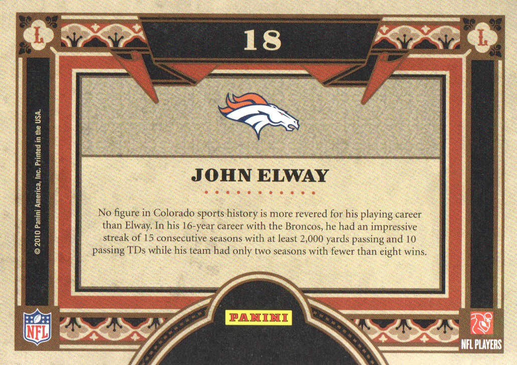 2010 Crown Royale Living Legends #18 John Elway back image