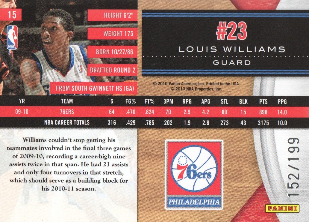 2010-11 Limited #15 Louis Williams back image