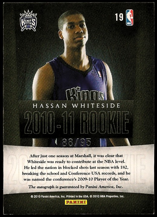 2010-11 Limited Next Day Autographs #19 Hassan Whiteside/95 back image