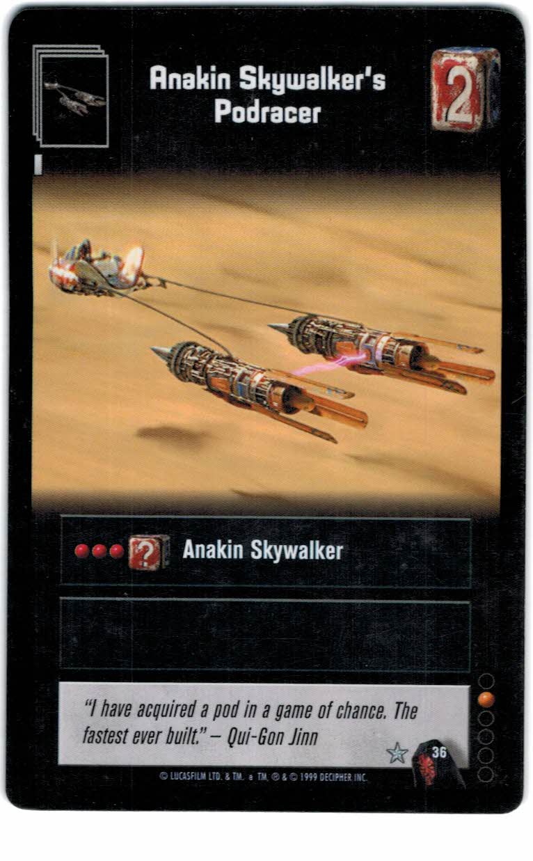 1999 Young Jedi Menace of Darth Maul #36 Anakin Skywalker's Podracer R ...