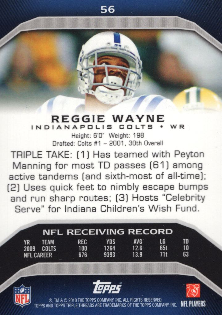 2010 Topps Triple Threads #56 Reggie Wayne back image