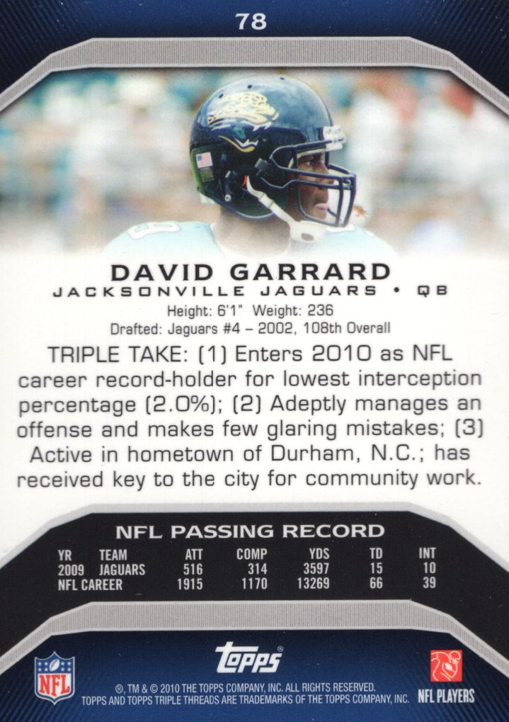 2010 Topps Triple Threads #78 David Garrard back image
