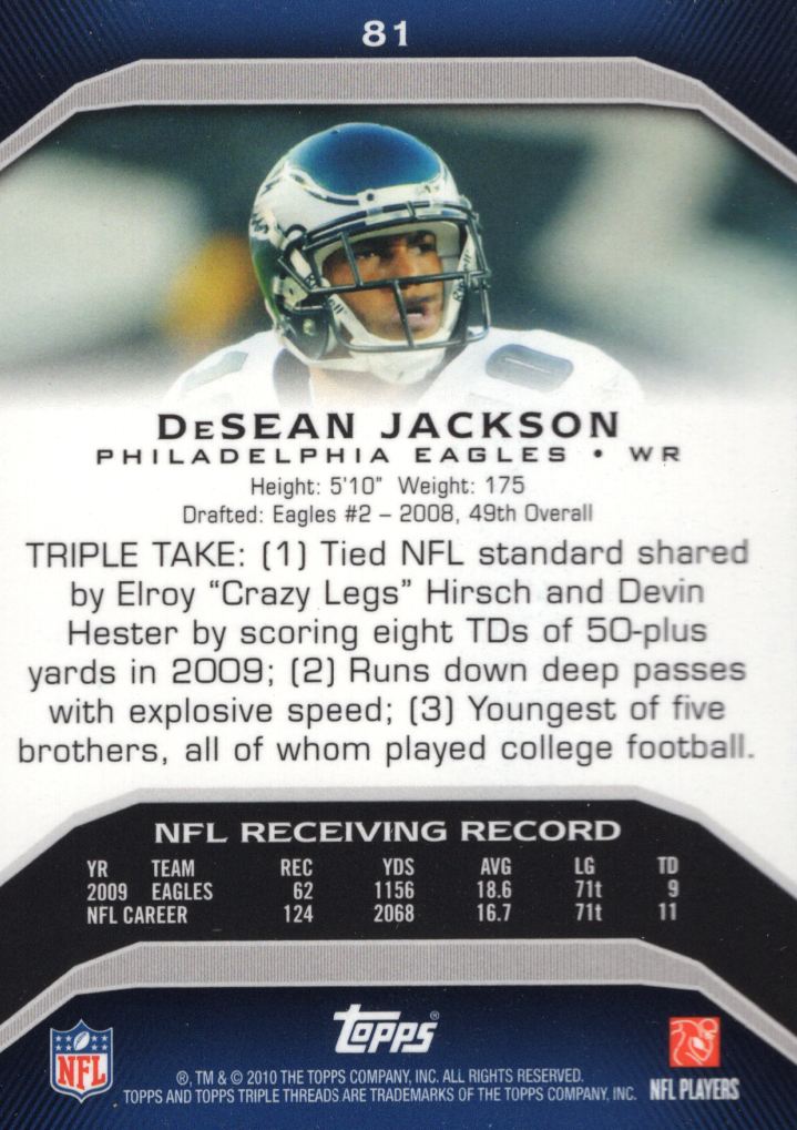 2010 Topps Triple Threads #81 DeSean Jackson back image