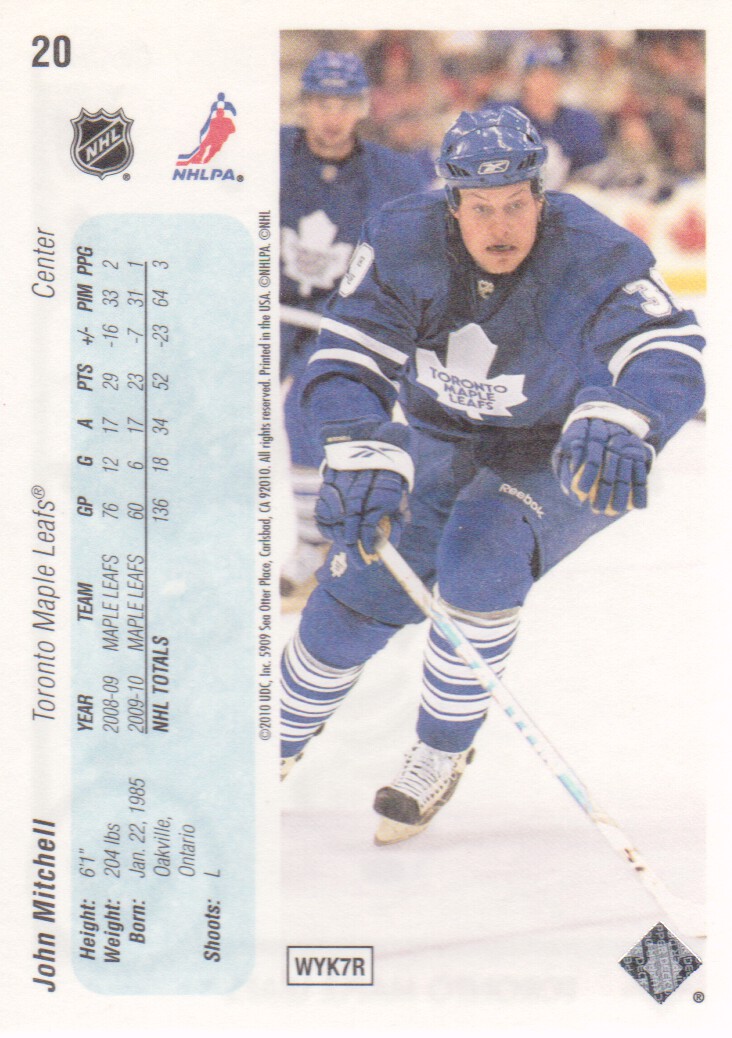 2010-11 Upper Deck 20th Anniversary Parallel #20 John Mitchell back image