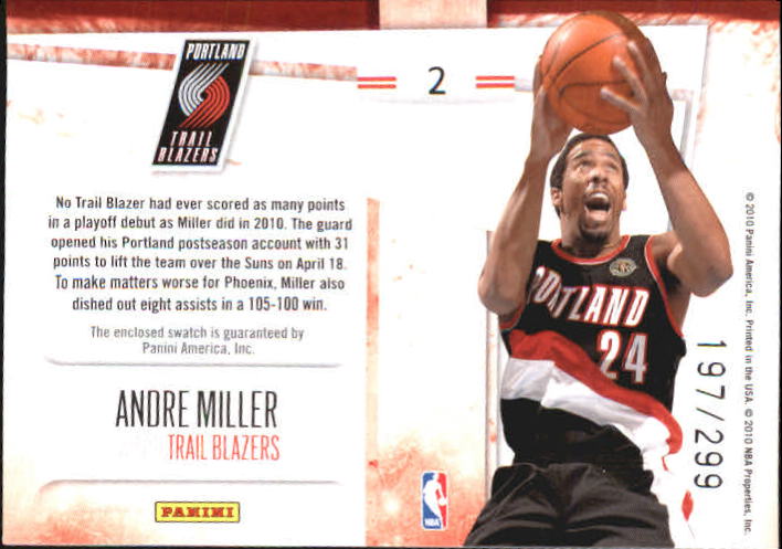 2010-11 Rookies and Stars Longevity Dress for Success Materials #2 Andre Miller/299 back image