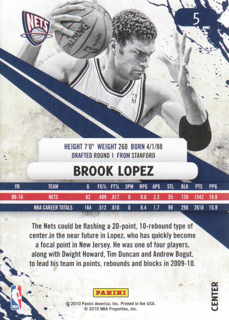 2010-11 Rookies and Stars #5 Brook Lopez back image