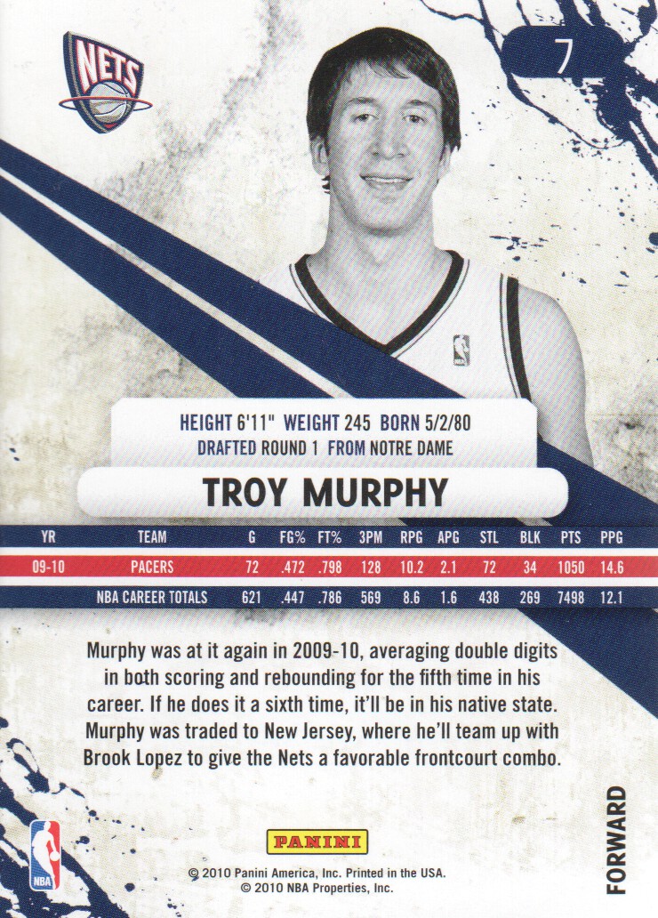 2010-11 Rookies and Stars #7 Troy Murphy back image