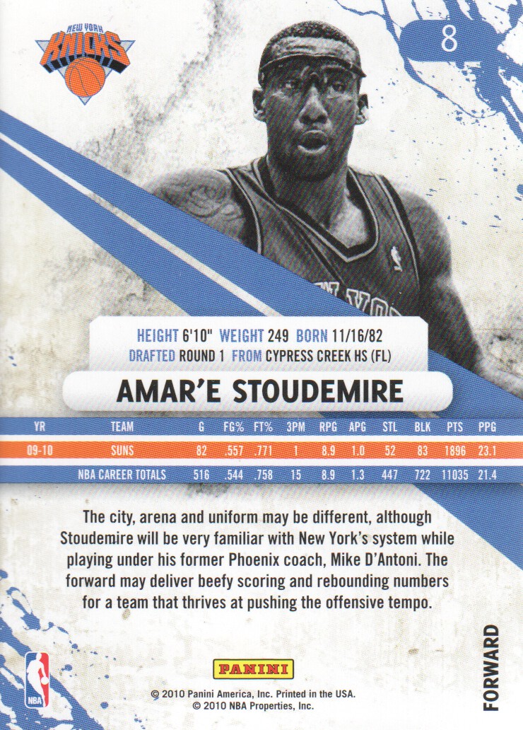 2010-11 Rookies and Stars #8 Amare Stoudemire back image