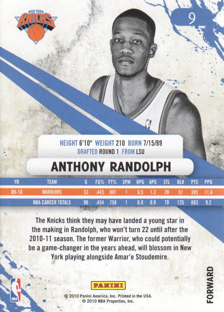 2010-11 Rookies and Stars #9 Anthony Randolph back image