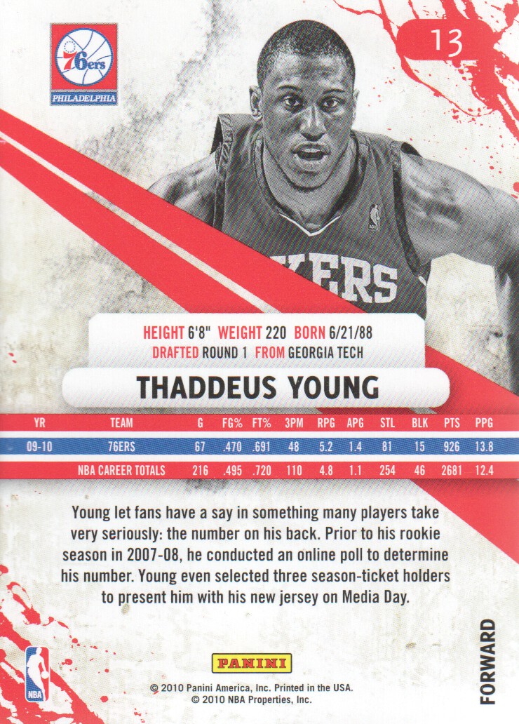 2010-11 Rookies and Stars #13 Thaddeus Young back image