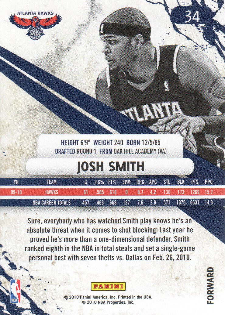 2010-11 Rookies and Stars #34 Josh Smith back image