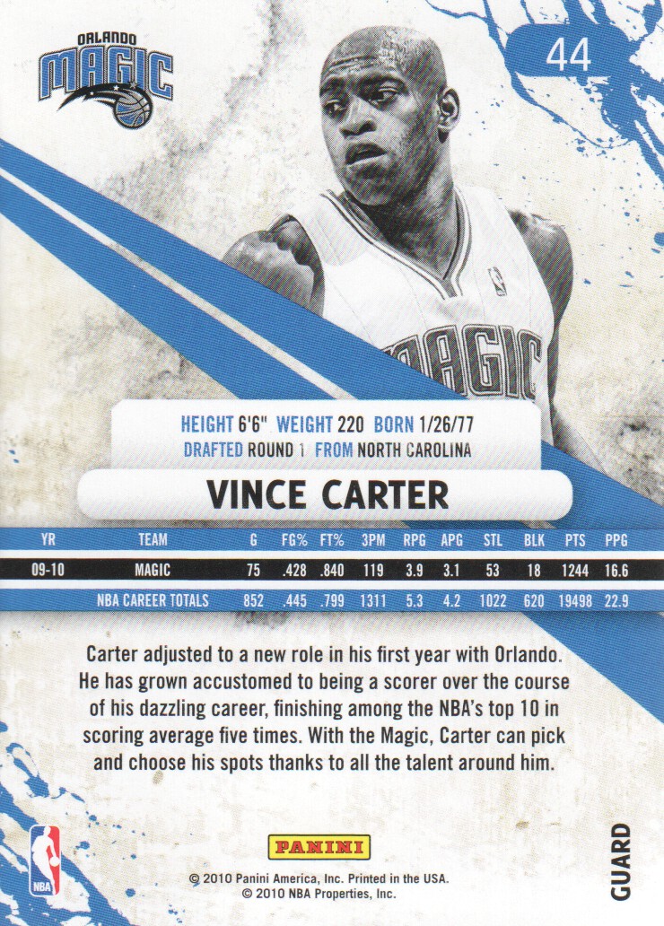 2010-11 Rookies and Stars #44 Vince Carter back image