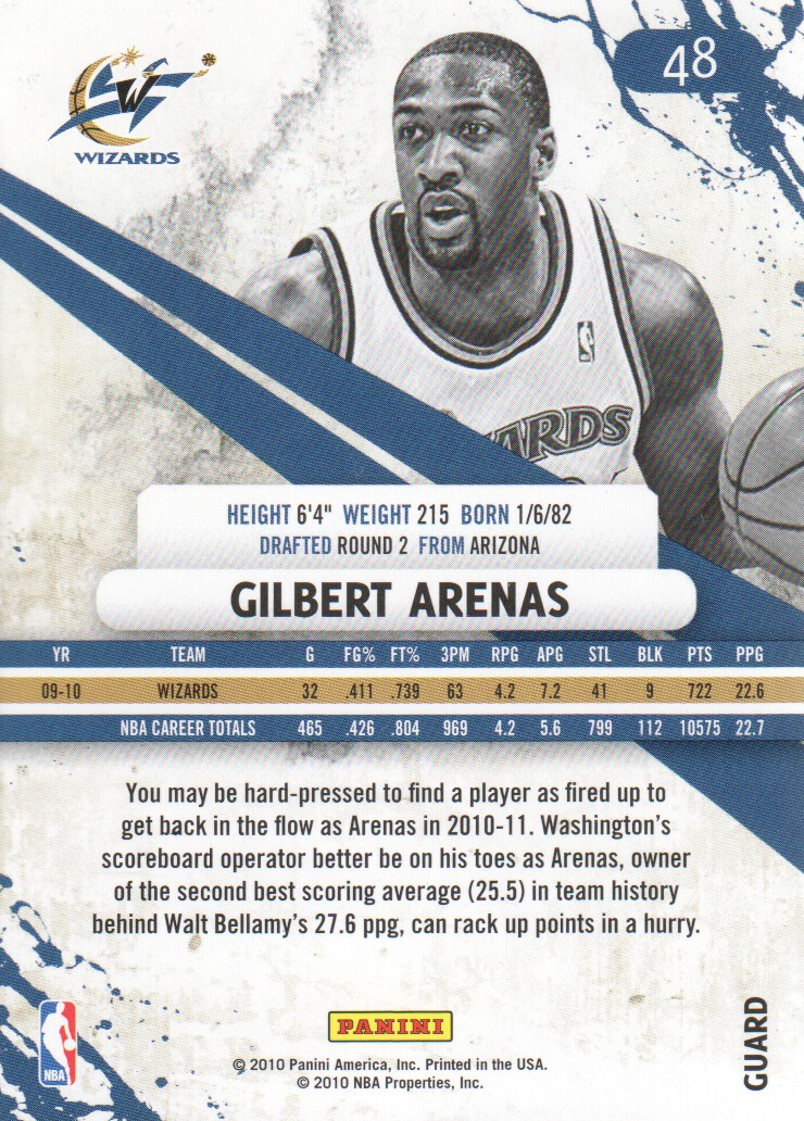 2010-11 Rookies and Stars #48 Gilbert Arenas back image