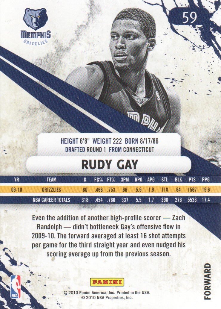 2010-11 Rookies and Stars #59 Rudy Gay back image