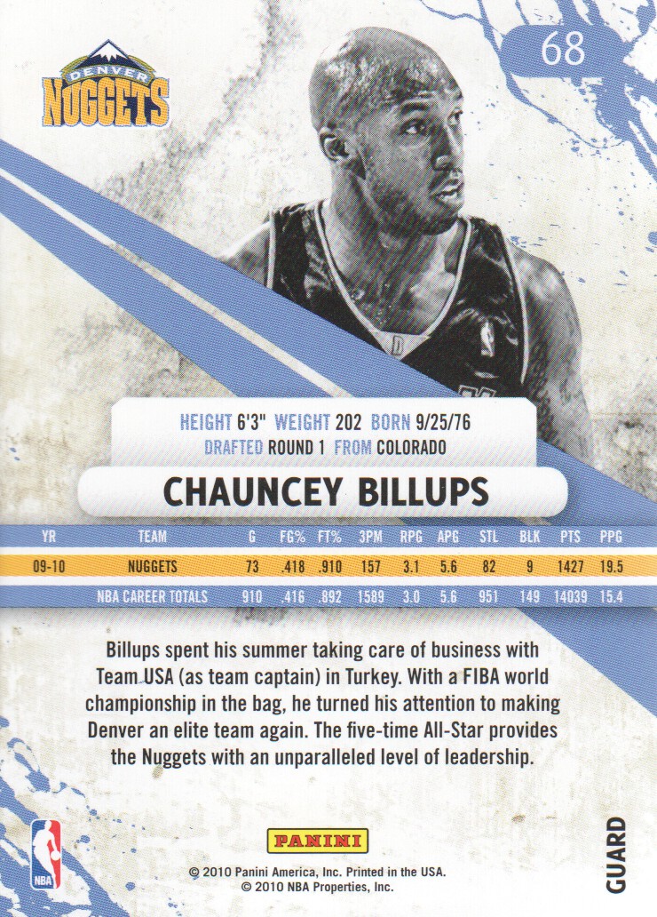 2010-11 Rookies and Stars #68 Chauncey Billups back image