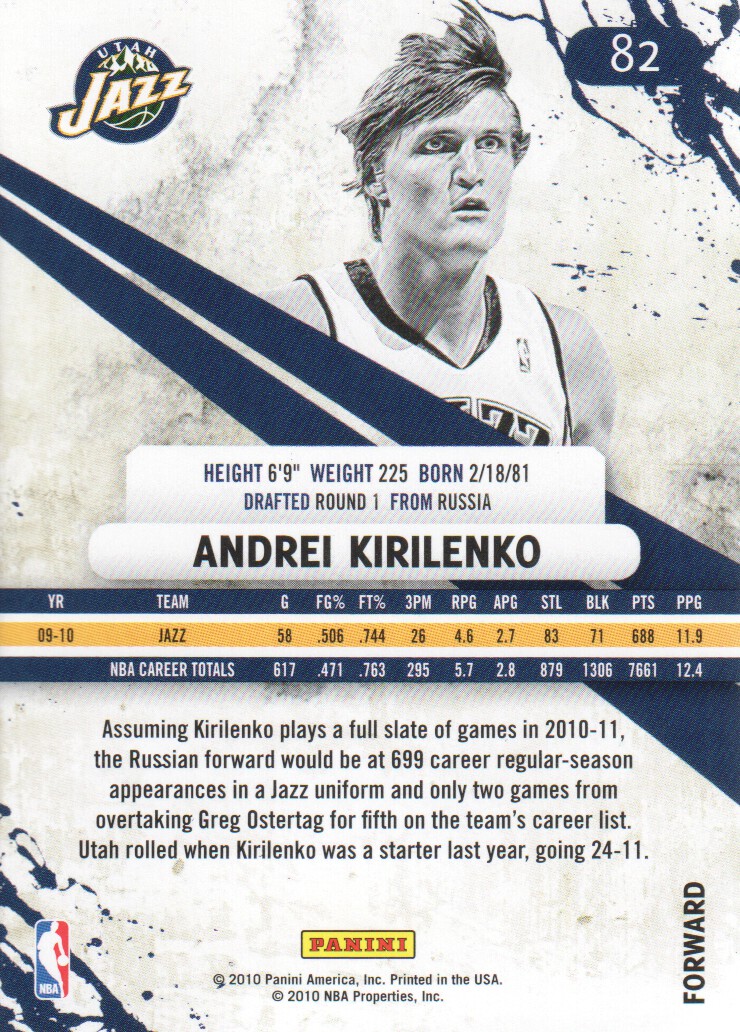 2010-11 Rookies and Stars #82 Andrei Kirilenko back image