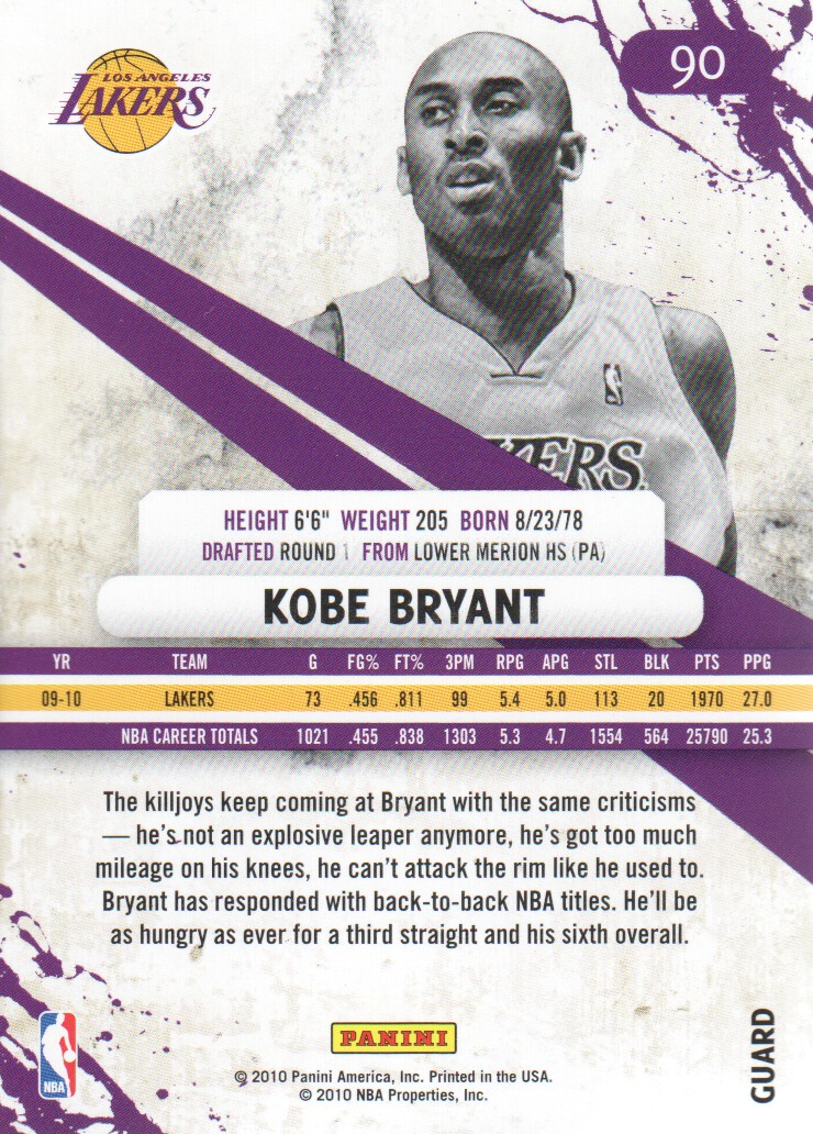2010-11 Rookies and Stars #90 Kobe Bryant back image