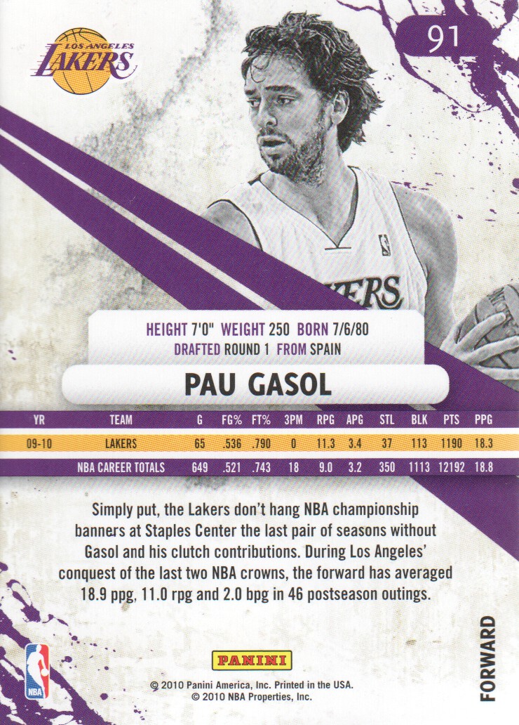 2010-11 Rookies and Stars #91 Pau Gasol back image