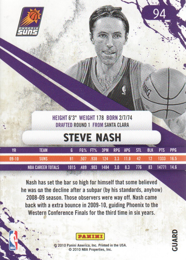 2010-11 Rookies and Stars #94 Steve Nash back image