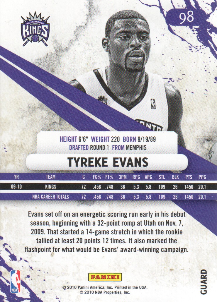 2010-11 Rookies and Stars #98 Tyreke Evans back image