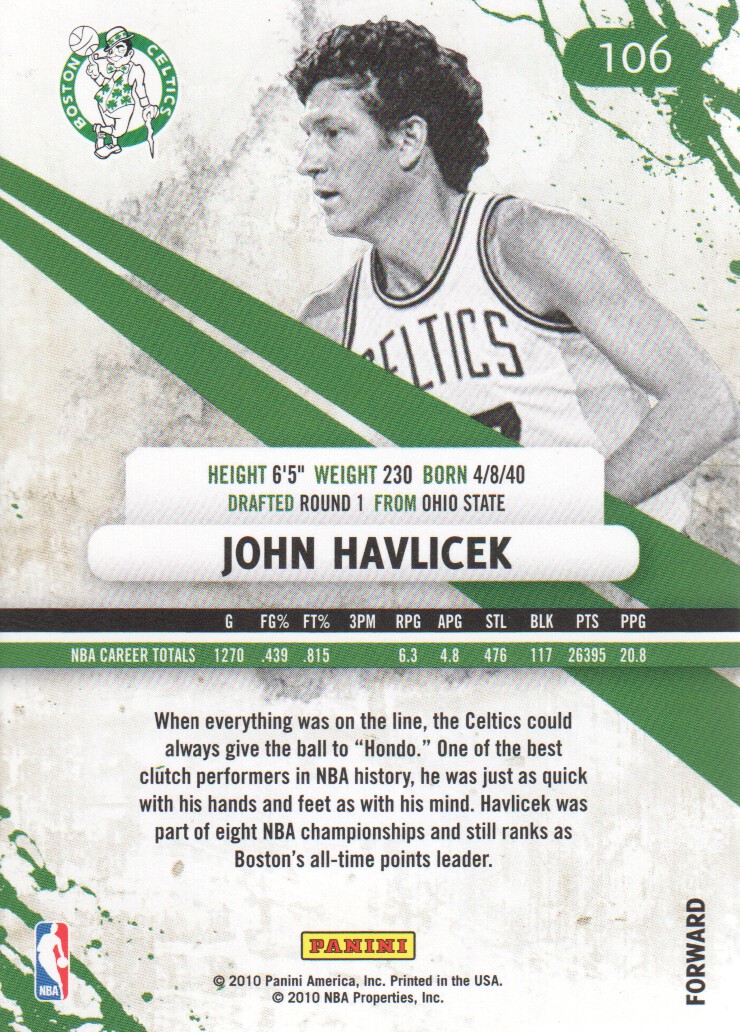 2010-11 Rookies and Stars #106 John Havlicek back image