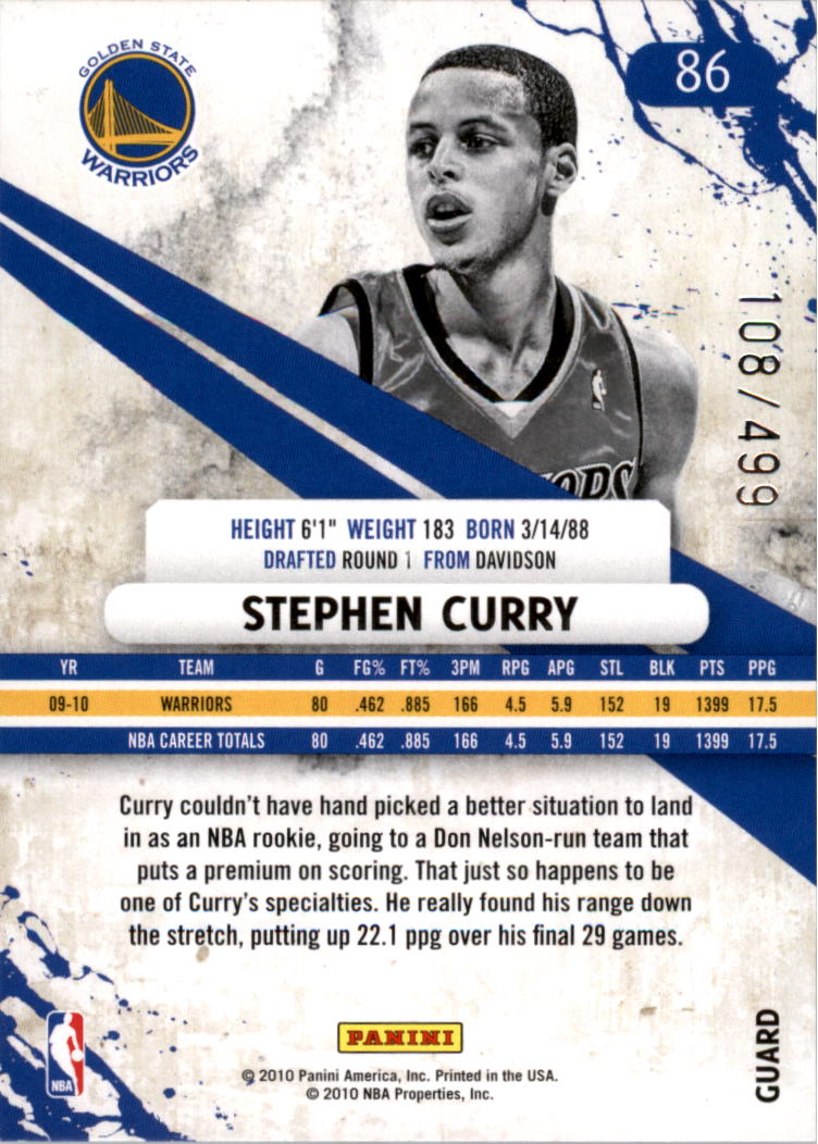 2010-11 Rookies and Stars Gold #86 Stephen Curry back image