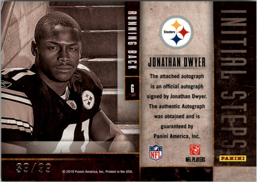 2010 Limited Initial Steps Autographs #6 Jonathan Dwyer /99 back image