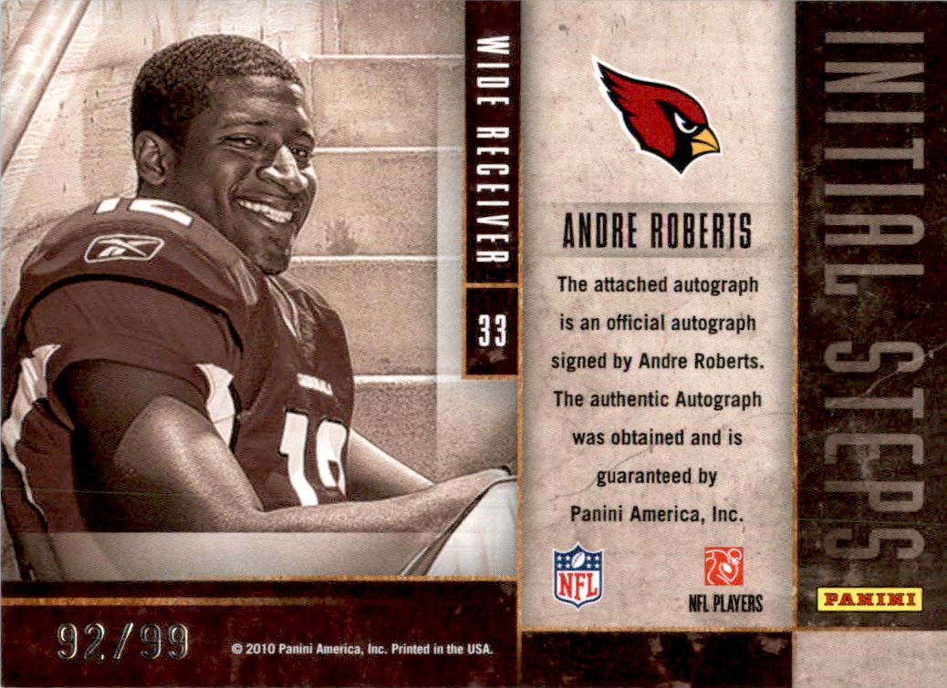 2010 Limited Initial Steps Autographs #33 Andre Roberts/99 back image