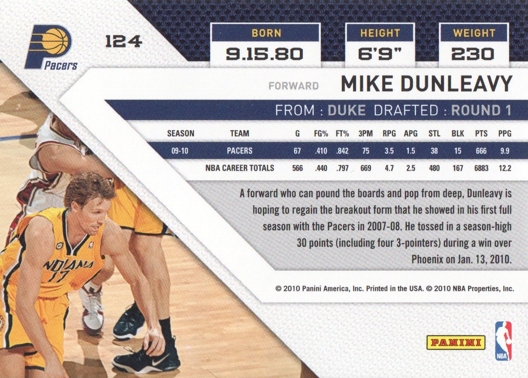 2010-11 Panini Threads #124 Mike Dunleavy back image