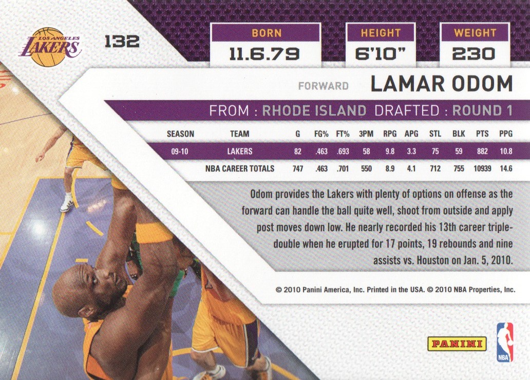 2010-11 Panini Threads #132 Lamar Odom back image