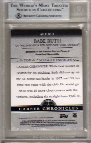 2010 Topps Sterling Career Chronicles Relics Quad #CCR1 Babe Ruth back image