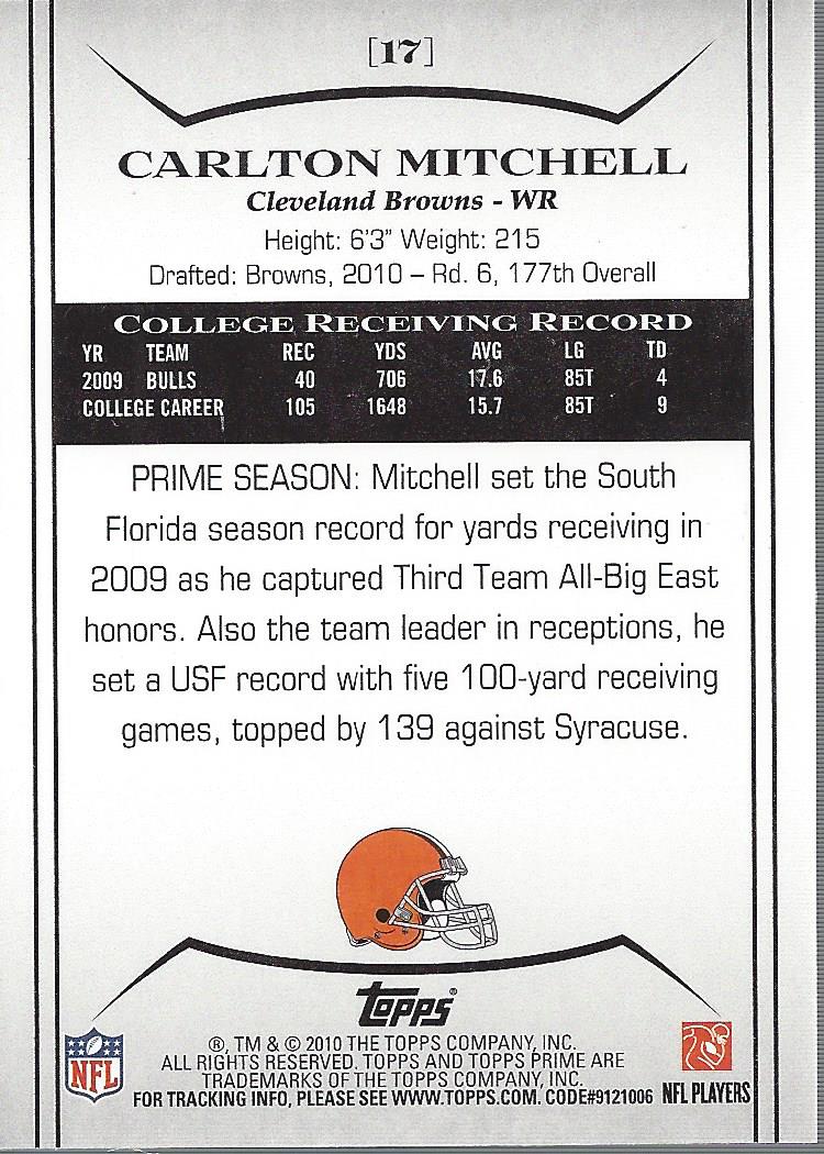 2010 Topps Prime Red #17 Carlton Mitchell back image
