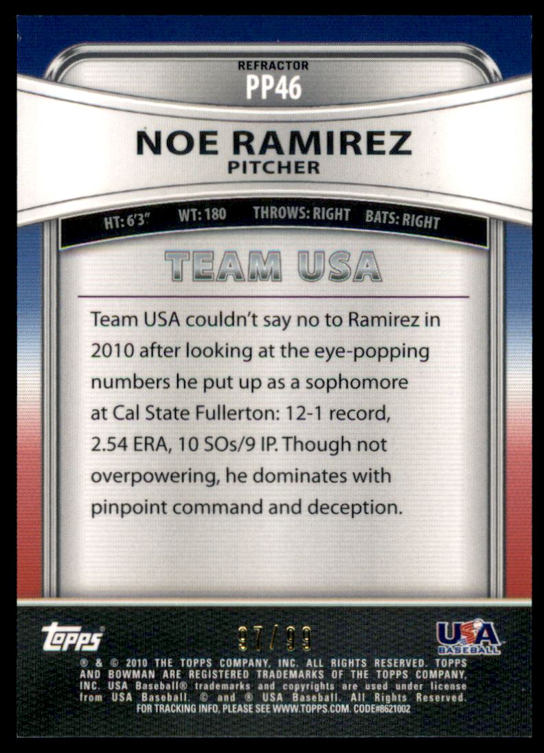 2010 Bowman Platinum Prospects Blue Refractors #PP46 Noe Ramirez back image