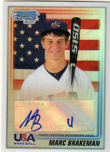 2010 Bowman Chrome Draft USA Baseball Autographs Refractors #USAA4 Marc Brakeman