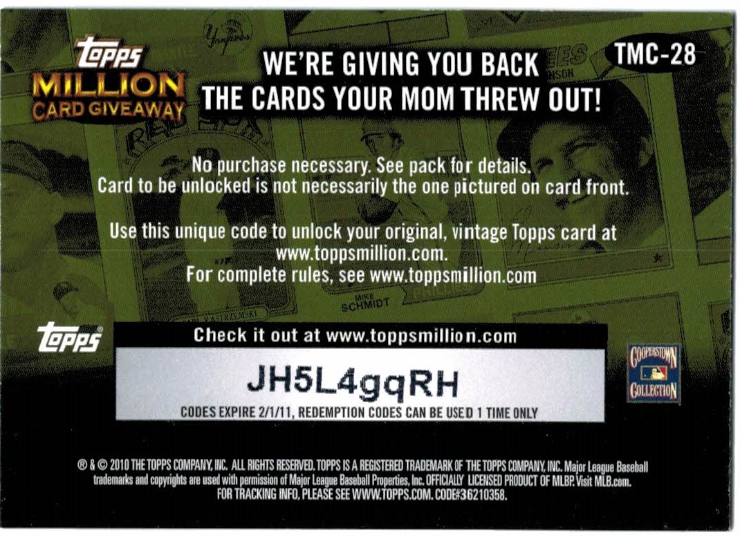 2010 Topps Million Card Giveaway #TMC28  Mike Schmidt back image