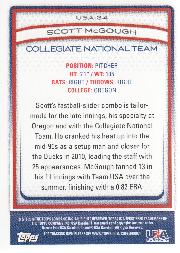 2010 USA Baseball #USA34 Scott McGough back image