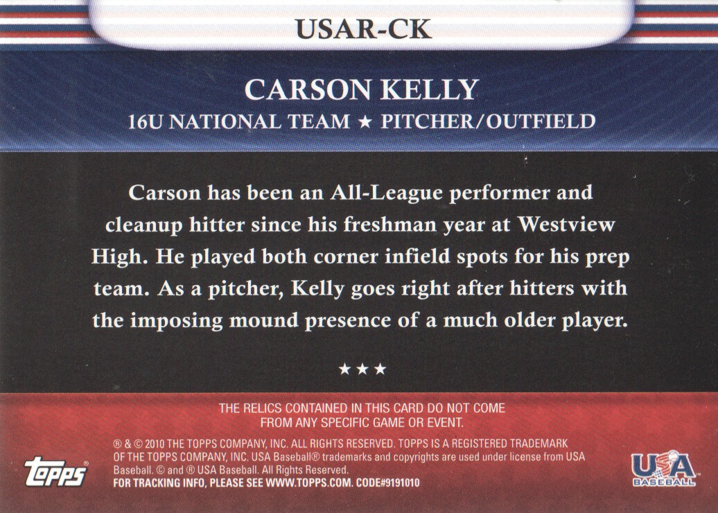 2010 USA Baseball Triple Jerseys #CK Carson Kelly back image