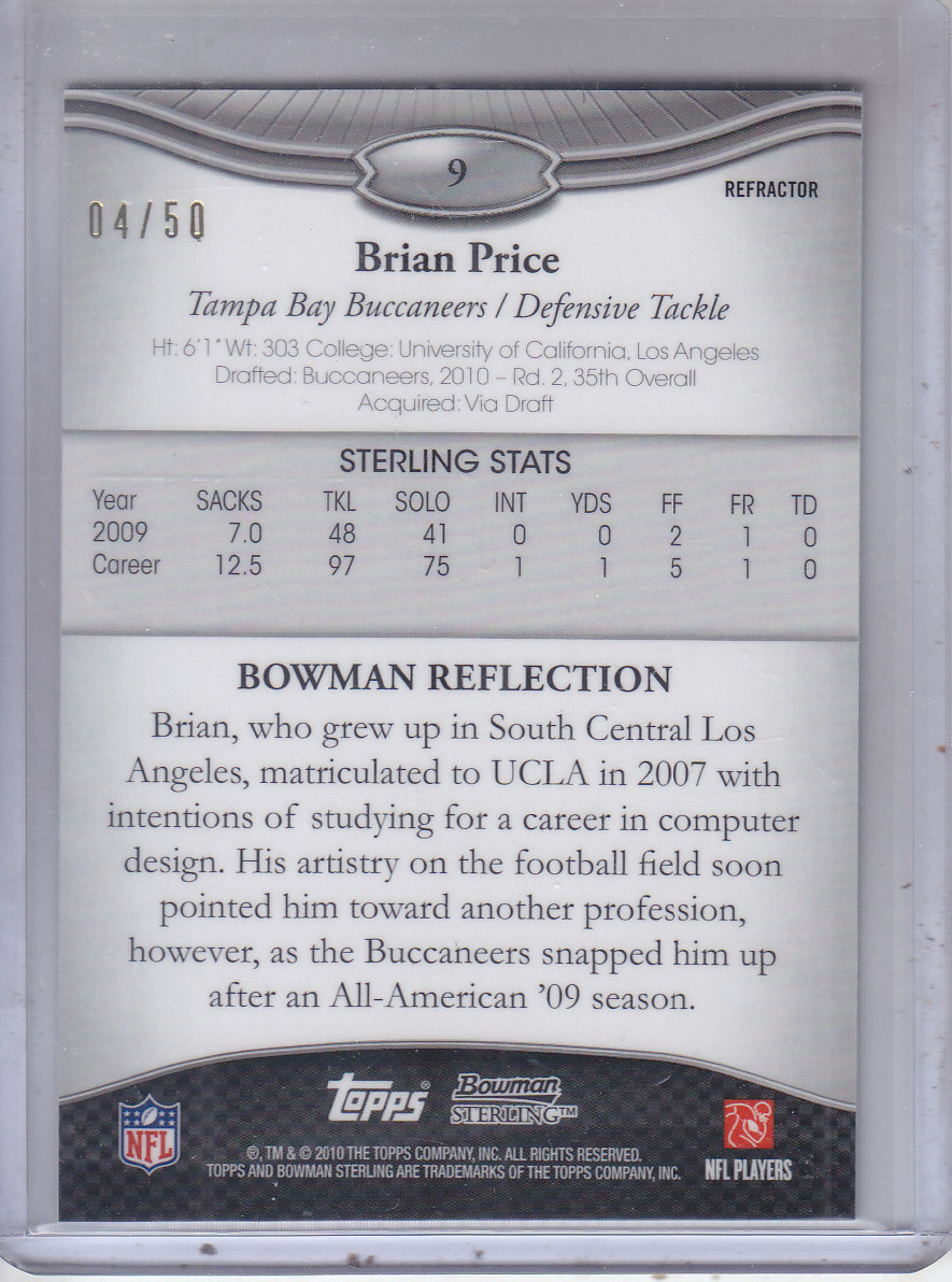 2010 Bowman Sterling Black Refractors #9 Brian Price back image