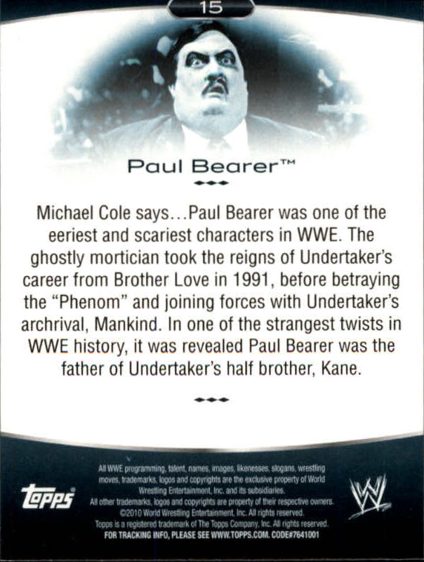 2010 Topps Platinum WWE #15 Paul Bearer back image