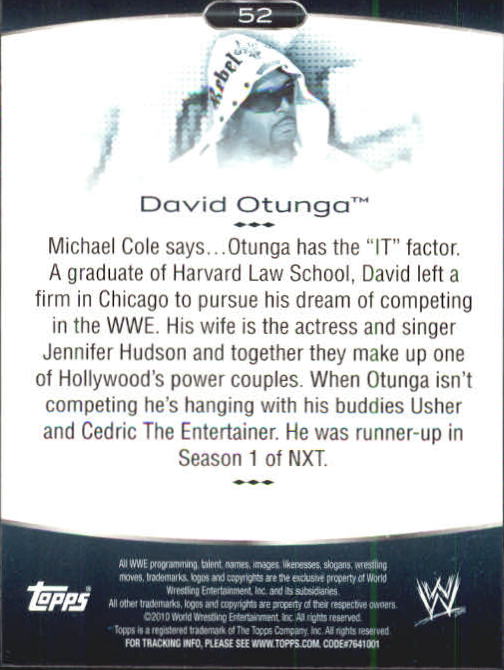 2010 Topps Platinum WWE #52 David Otunga RC back image