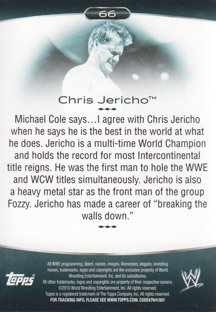2010 Topps Platinum WWE Rainbow #66 Chris Jericho back image