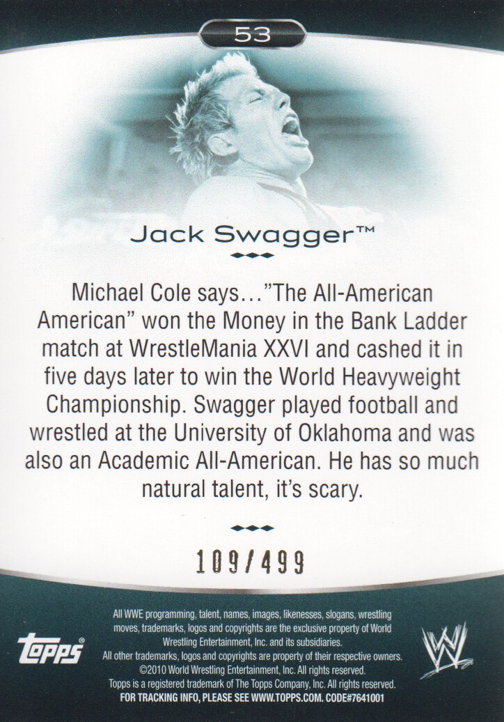 2010 Topps Platinum WWE Green #53 Jack Swagger back image