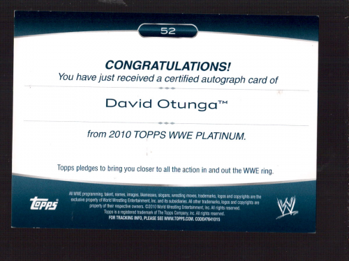 2010 Topps Platinum WWE Autographs #52 David Otunga back image