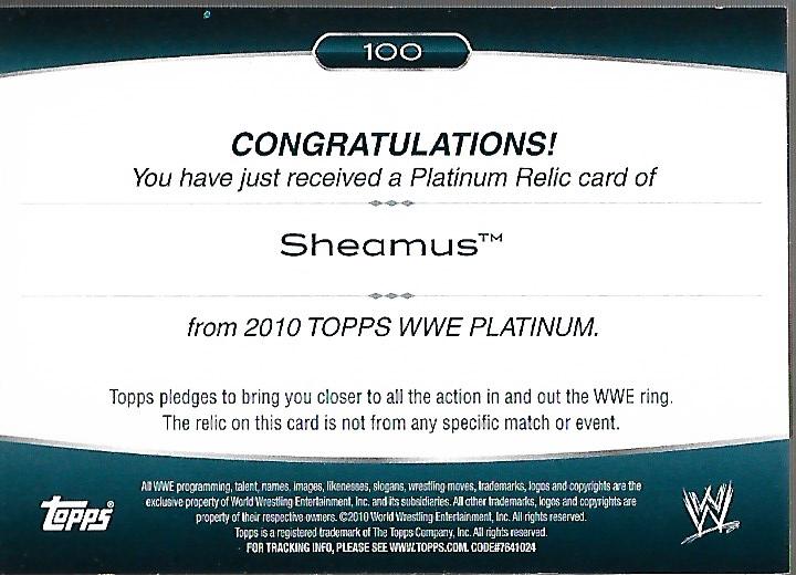 2010 Topps Platinum WWE Relics Green #100 Sheamus back image