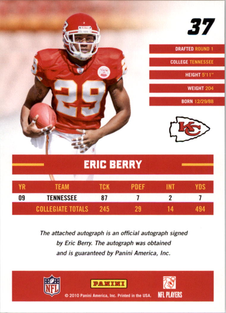 2010 Donruss Rated Rookies Autographs #37 Eric Berry/25* back image