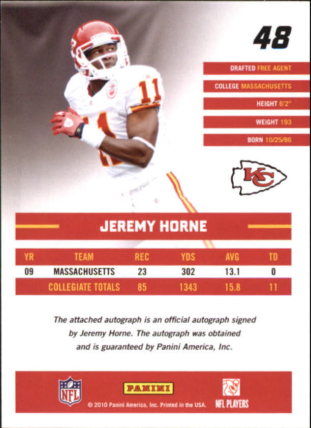 2010 Donruss Rated Rookies Autographs #48 Jeremy Horne back image