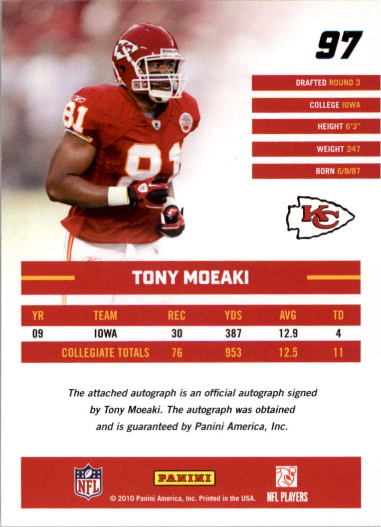 2010 Donruss Rated Rookies Autographs #97 Tony Moeaki back image
