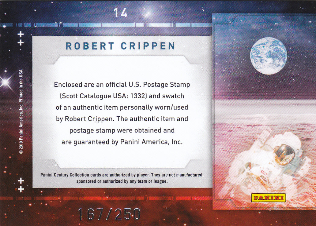 2010 Panini Century Astronauts Five Cent Stamp Materials #14 Robert Crippen back image