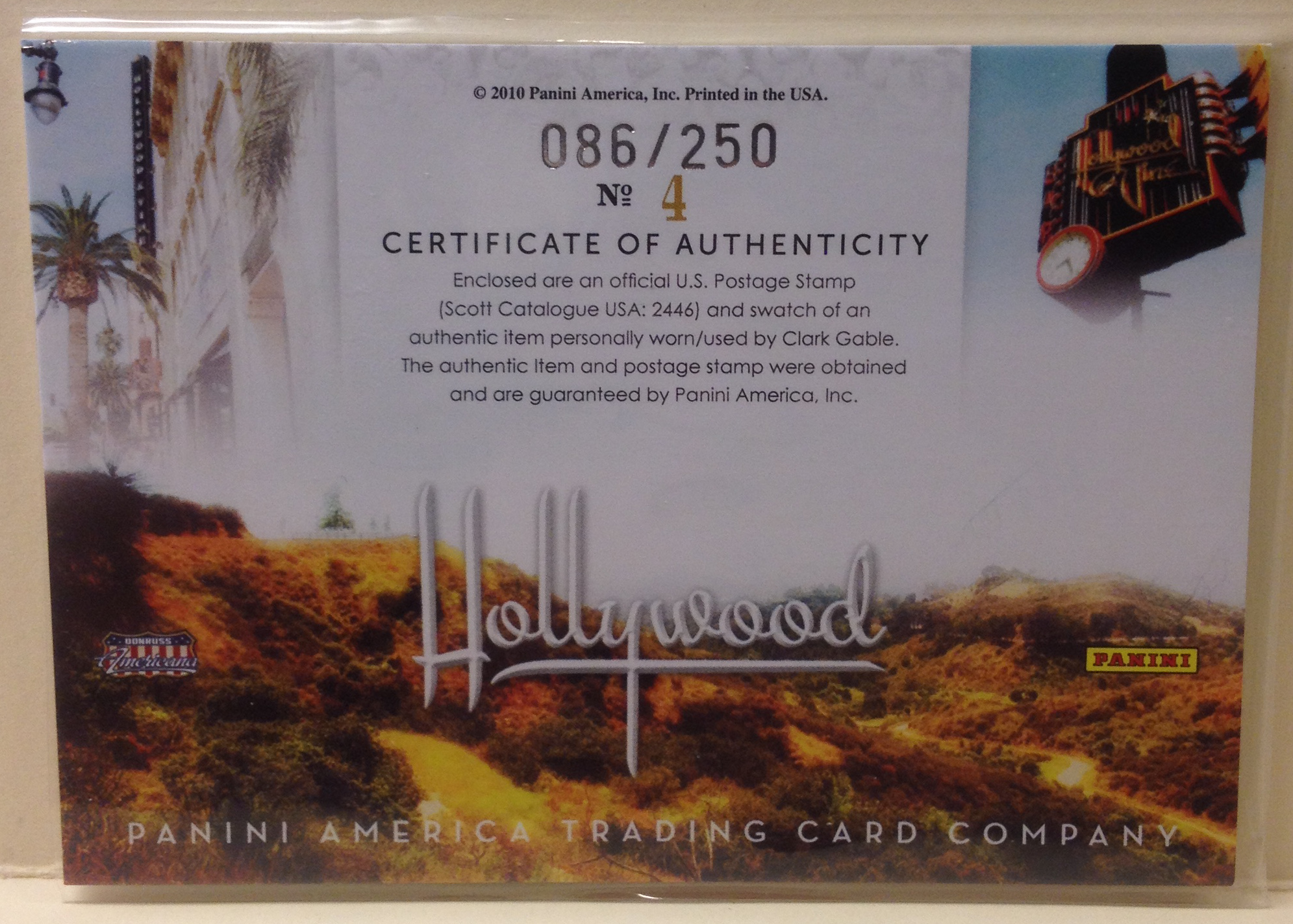 2010 Panini Century Hollywood Materials Stamp Memorabilia #4 Clark Gable/250 back image